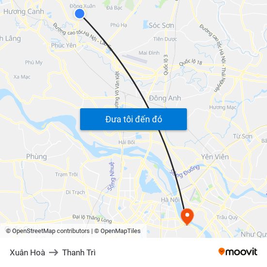 Xuân Hoà to Thanh Trì map