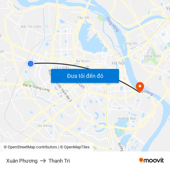 Xuân Phương to Thanh Trì map