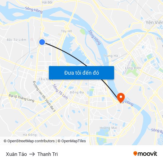 Xuân Tảo to Thanh Trì map