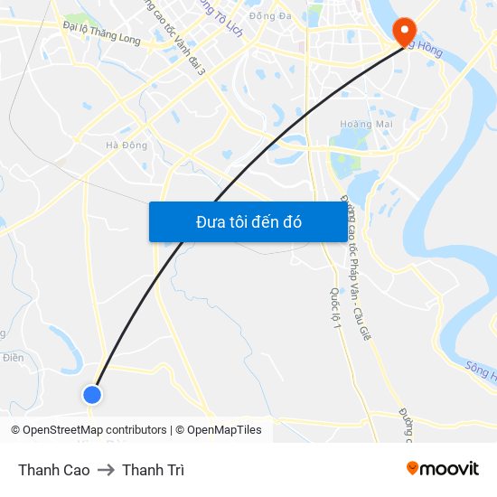 Thanh Cao to Thanh Trì map