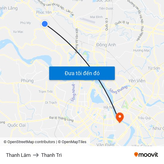 Thanh Lâm to Thanh Trì map