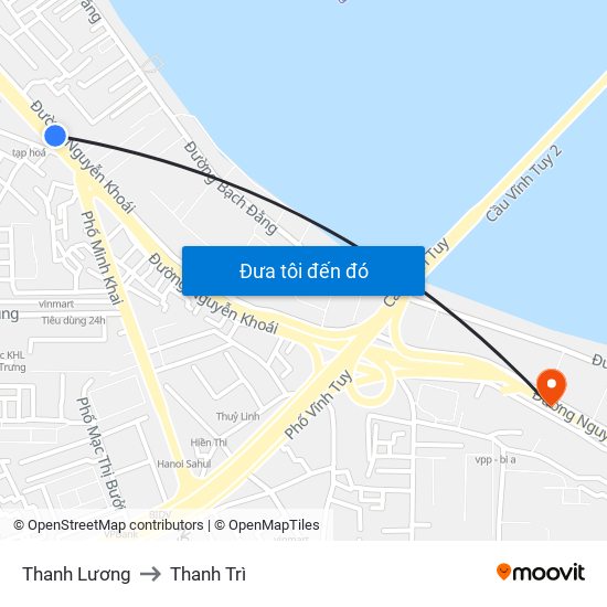 Thanh Lương to Thanh Trì map