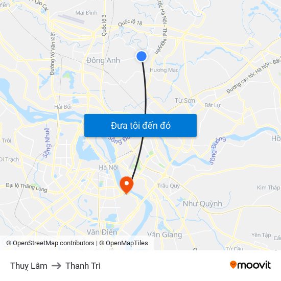 Thuỵ Lâm to Thanh Trì map