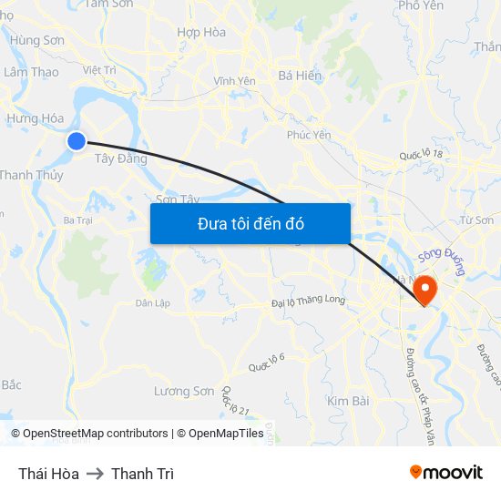 Thái Hòa to Thanh Trì map