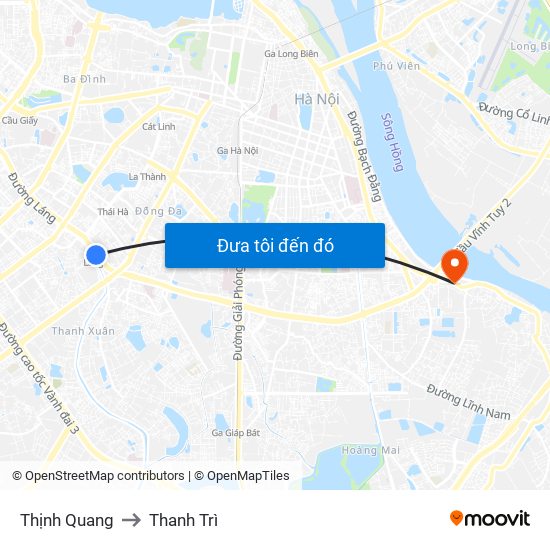 Thịnh Quang to Thanh Trì map