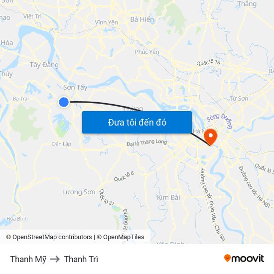 Thanh Mỹ to Thanh Trì map