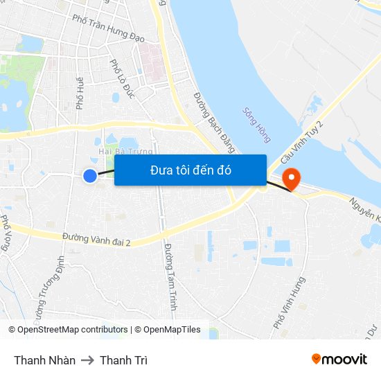 Thanh Nhàn to Thanh Trì map