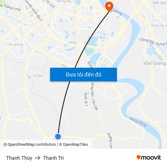 Thanh Thùy to Thanh Trì map