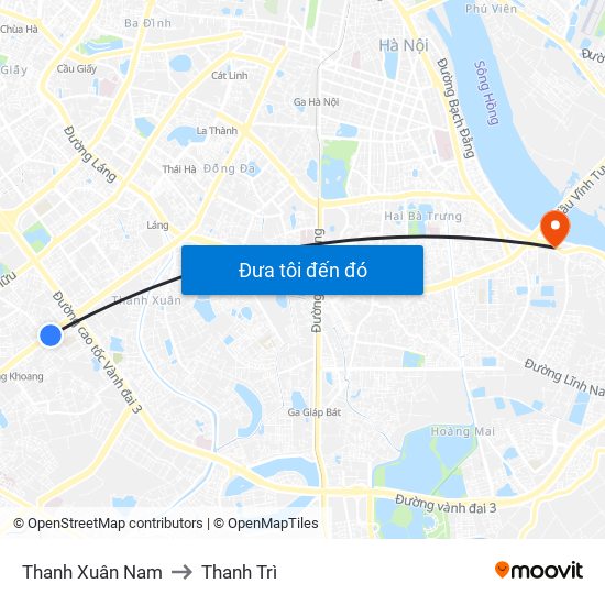 Thanh Xuân Nam to Thanh Trì map