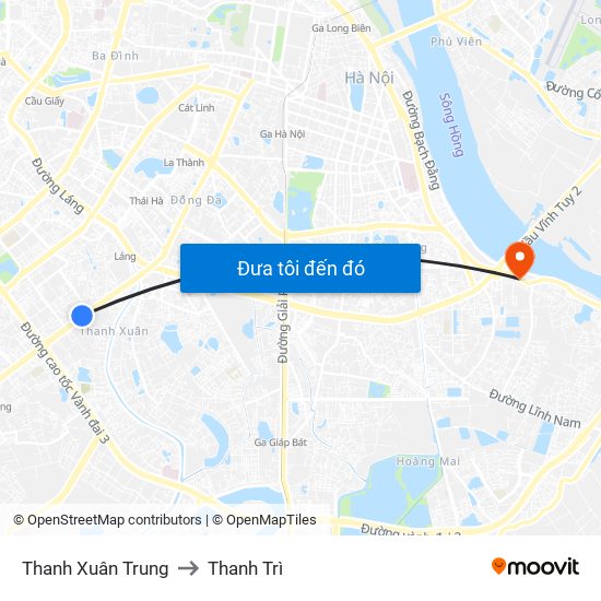 Thanh Xuân Trung to Thanh Trì map