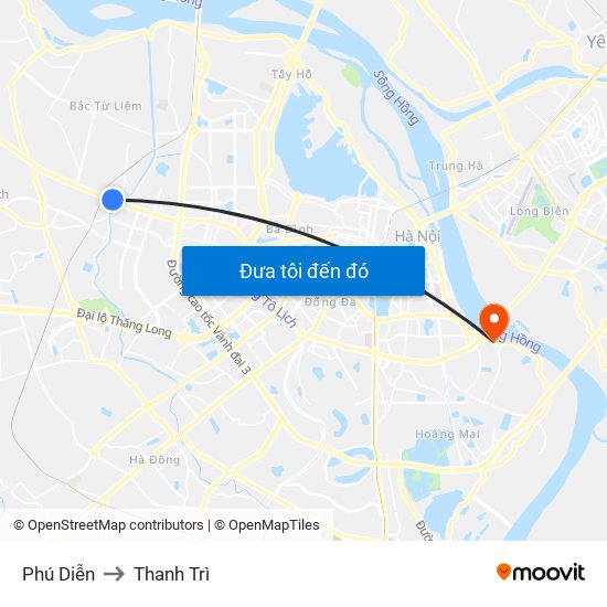 Phú Diễn to Thanh Trì map