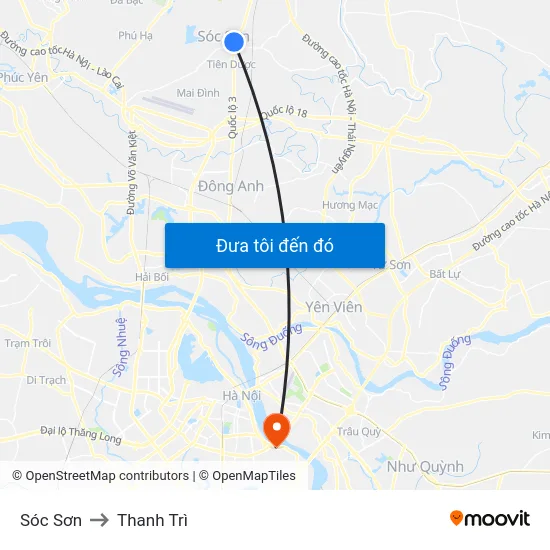 Sóc Sơn to Thanh Trì map
