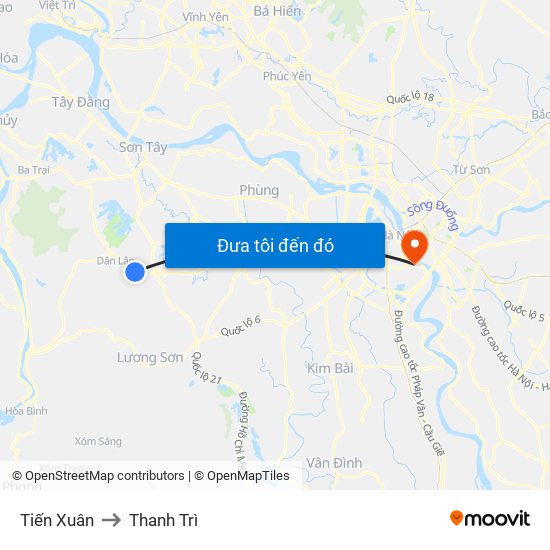 Tiến Xuân to Thanh Trì map