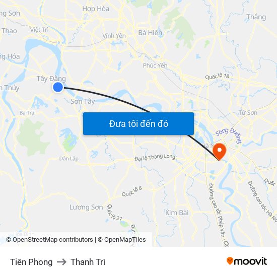 Tiên Phong to Thanh Trì map