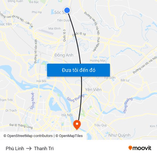 Phù Linh to Thanh Trì map