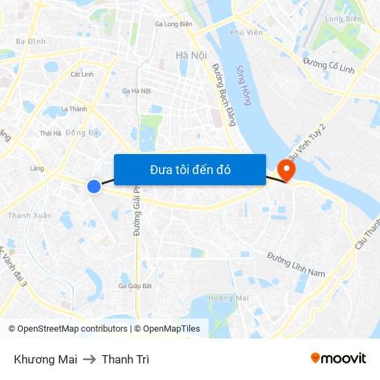 Khương Mai to Thanh Trì map