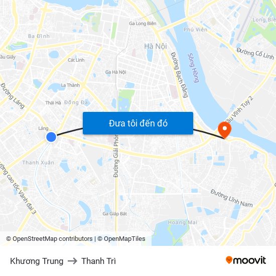 Khương Trung to Thanh Trì map