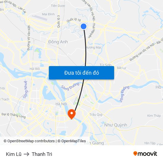 Kim Lũ to Thanh Trì map
