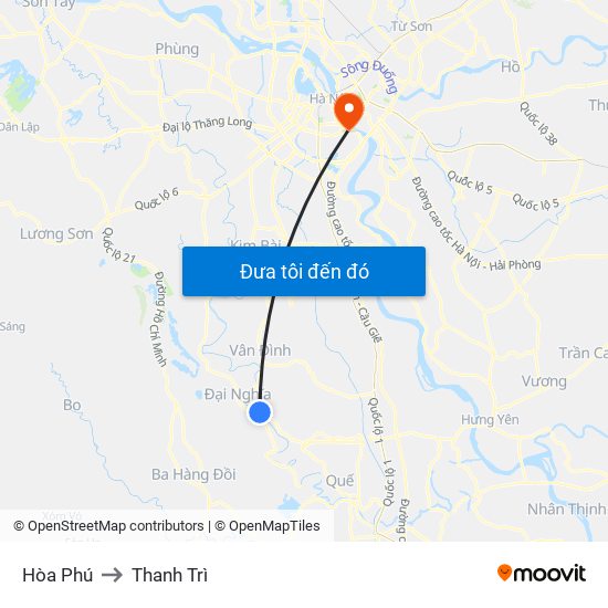 Hòa Phú to Thanh Trì map