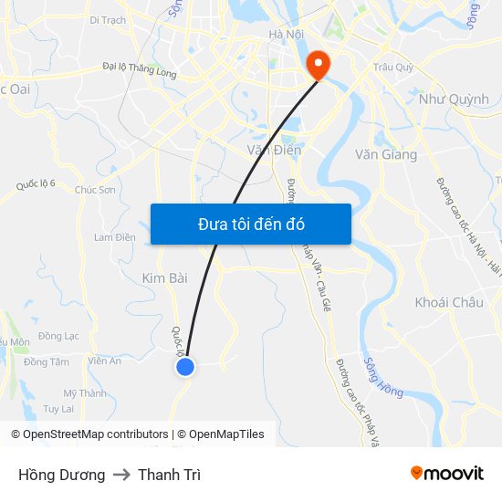 Hồng Dương to Thanh Trì map