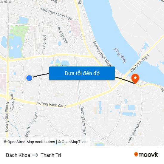 Bách Khoa to Thanh Trì map