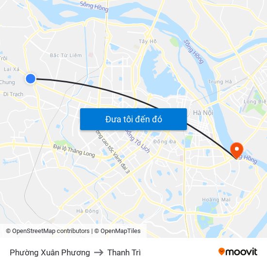 Phường Xuân Phương to Thanh Trì map
