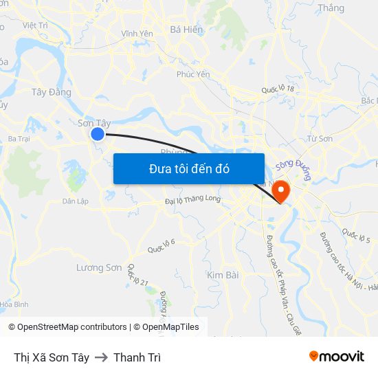 Thị Xã Sơn Tây to Thanh Trì map