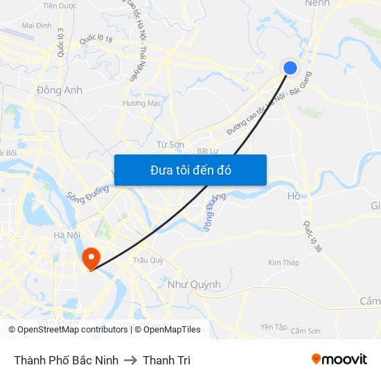 Thành Phố Bắc Ninh to Thanh Trì map