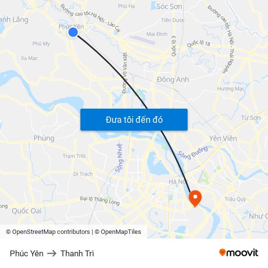 Phúc Yên to Thanh Trì map