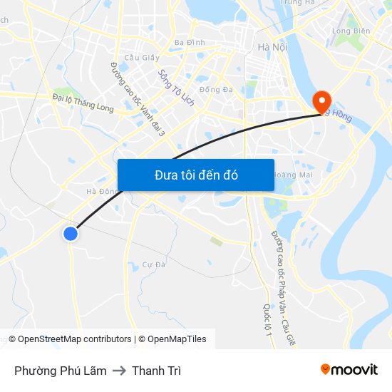 Phường Phú Lãm to Thanh Trì map
