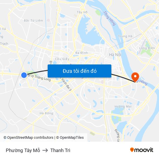 Phường Tây Mỗ to Thanh Trì map