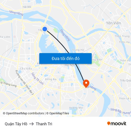 Quận Tây Hồ to Thanh Trì map