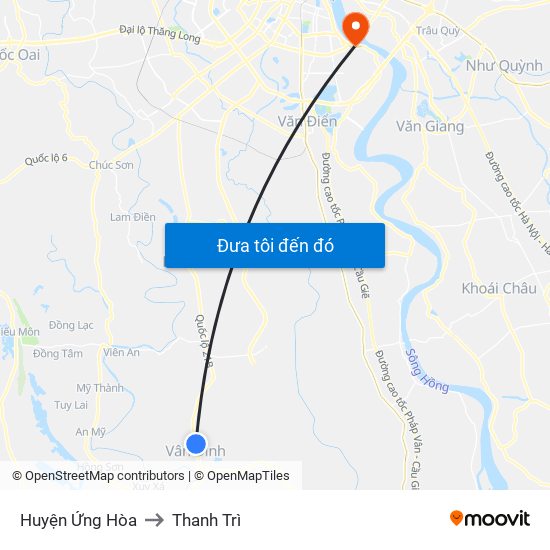 Huyện Ứng Hòa to Thanh Trì map
