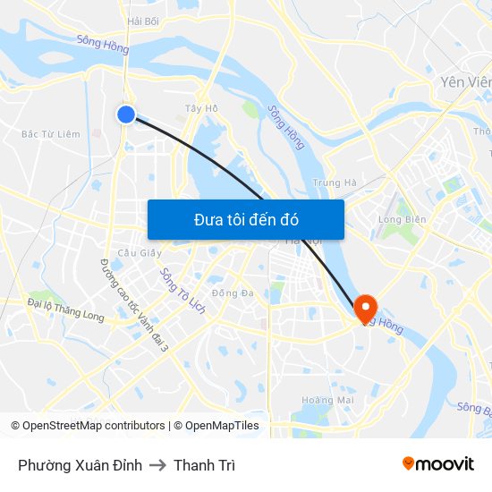 Phường Xuân Đỉnh to Thanh Trì map