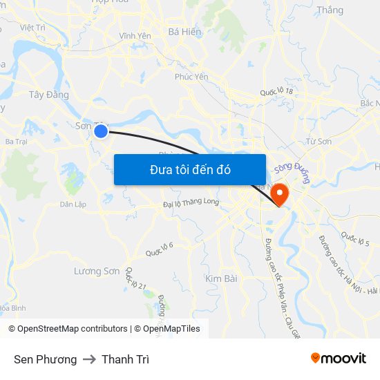 Sen Phương to Thanh Trì map