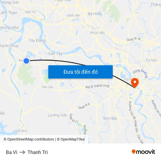Ba Vì to Thanh Trì map