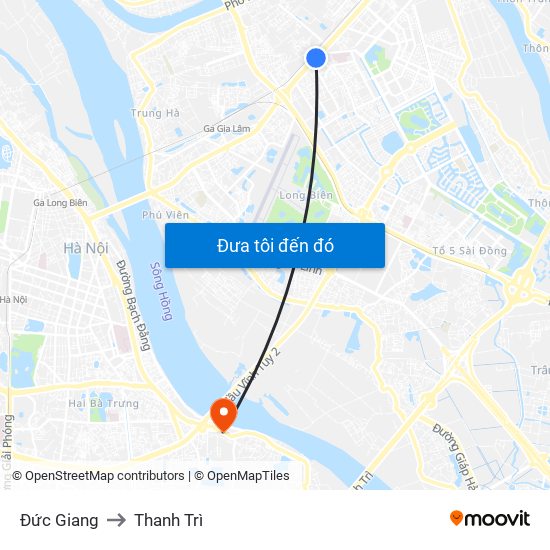 Đức Giang to Thanh Trì map