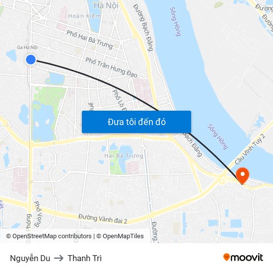 Nguyễn Du to Thanh Trì map