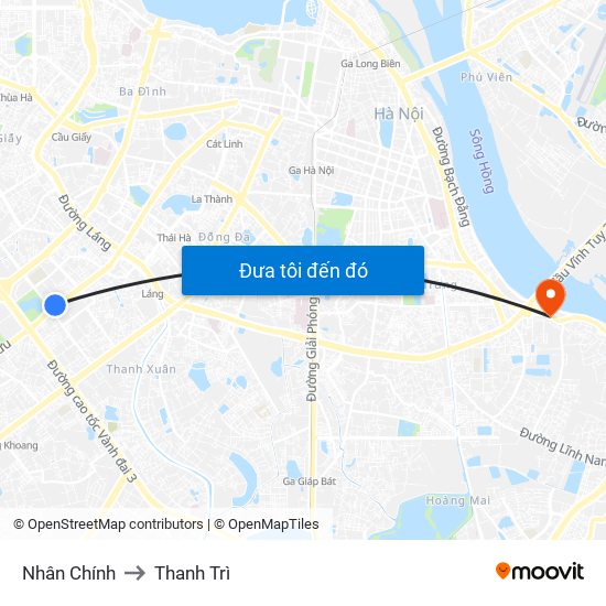 Nhân Chính to Thanh Trì map