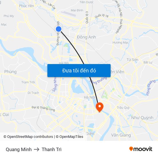 Quang Minh to Thanh Trì map