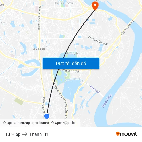 Tứ Hiệp to Thanh Trì map