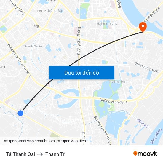 Tả Thanh Oai to Thanh Trì map