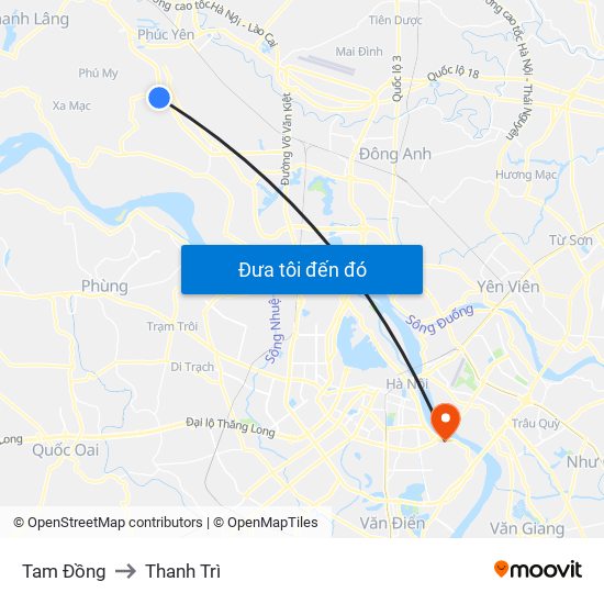 Tam Đồng to Thanh Trì map