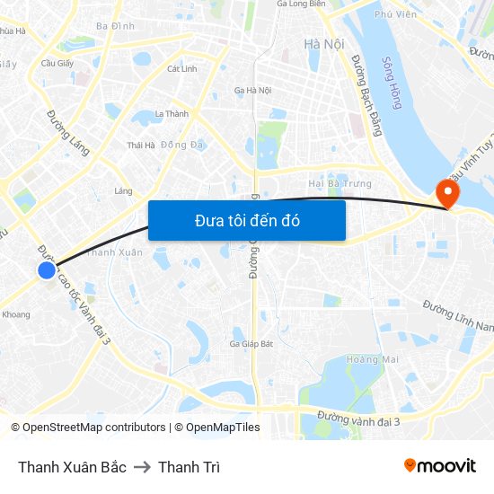 Thanh Xuân Bắc to Thanh Trì map