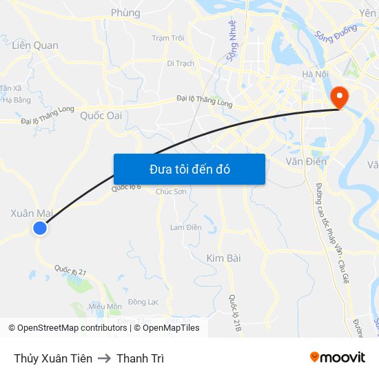 Thủy Xuân Tiên to Thanh Trì map