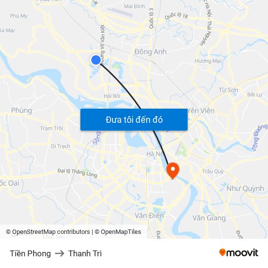 Tiền Phong to Thanh Trì map