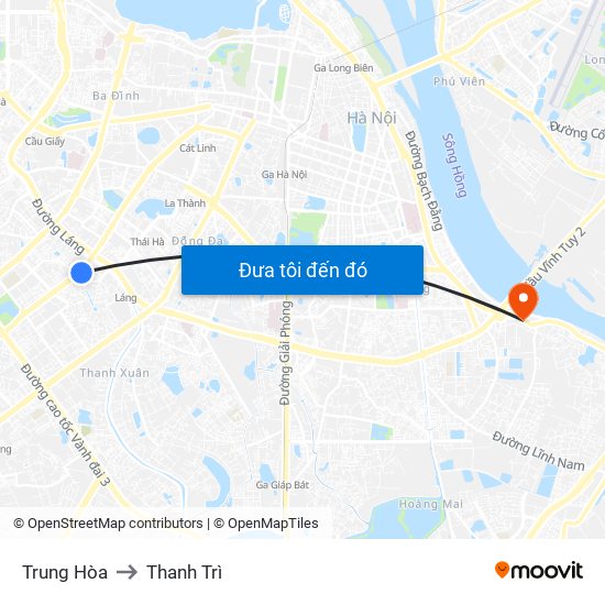Trung Hòa to Thanh Trì map
