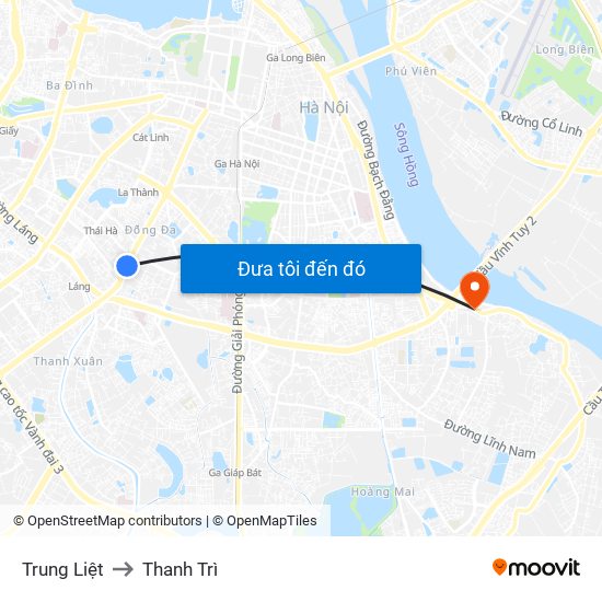 Trung Liệt to Thanh Trì map