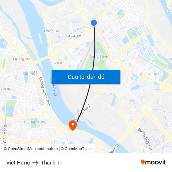 Việt Hưng to Thanh Trì map