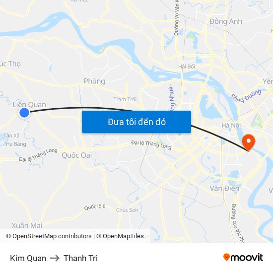 Kim Quan to Thanh Trì map